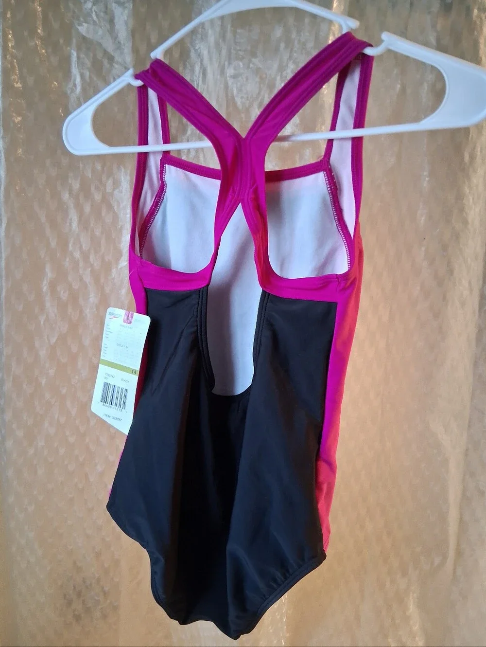 New Speedo Black and Pink/Magenta Girls' One-Piece Swimsuit Size 14